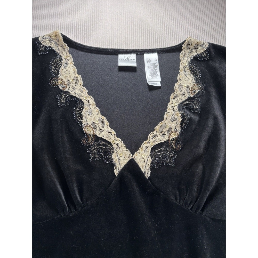 Emma James Velvet Babydoll Women's Top Lace Beaded Romantic Whimsygoth L Y2K Vtg - Picture 8 of 16